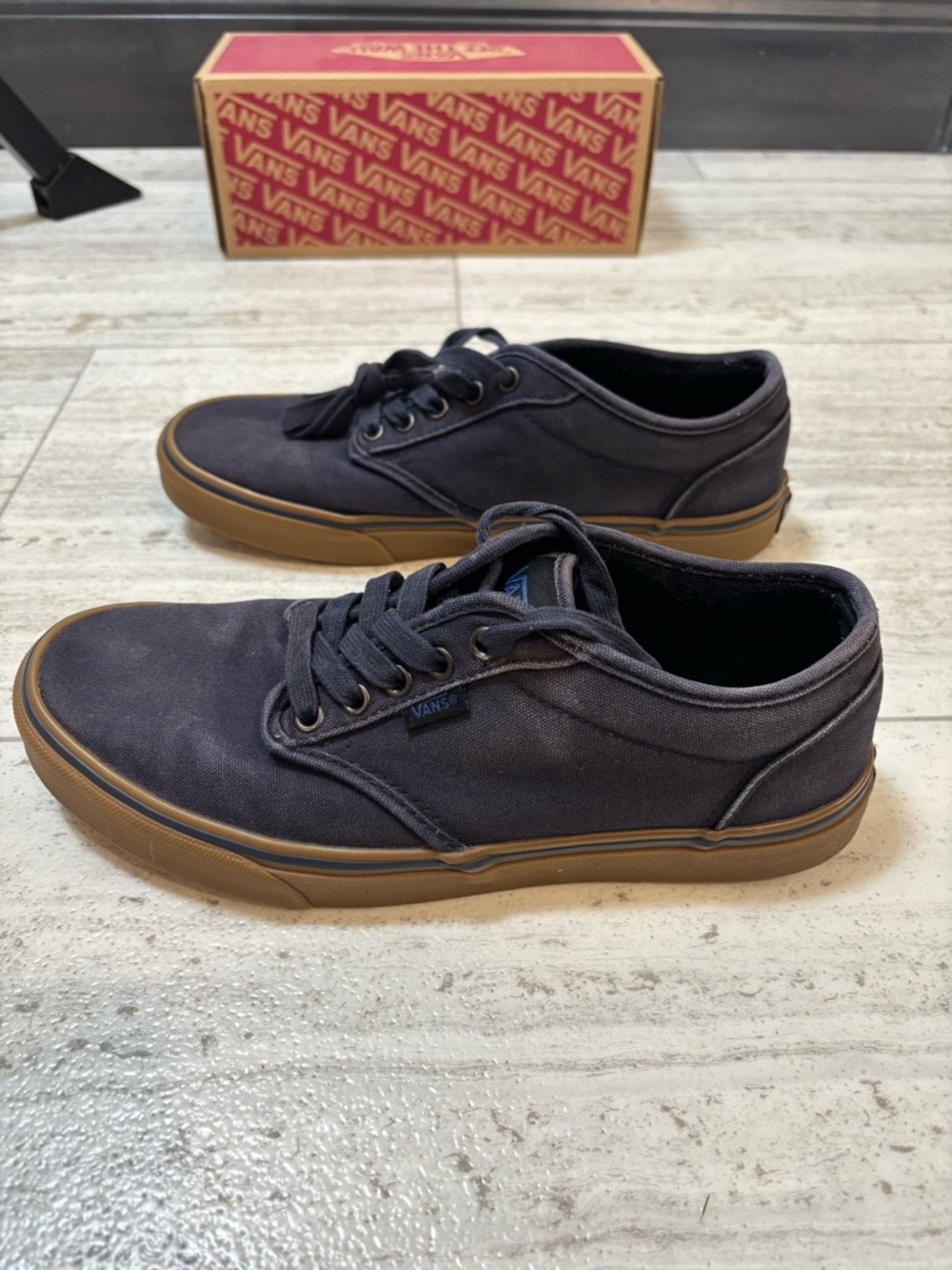 Vans Dark Blue Canvas Low-Top Sneakers with Gum Sole